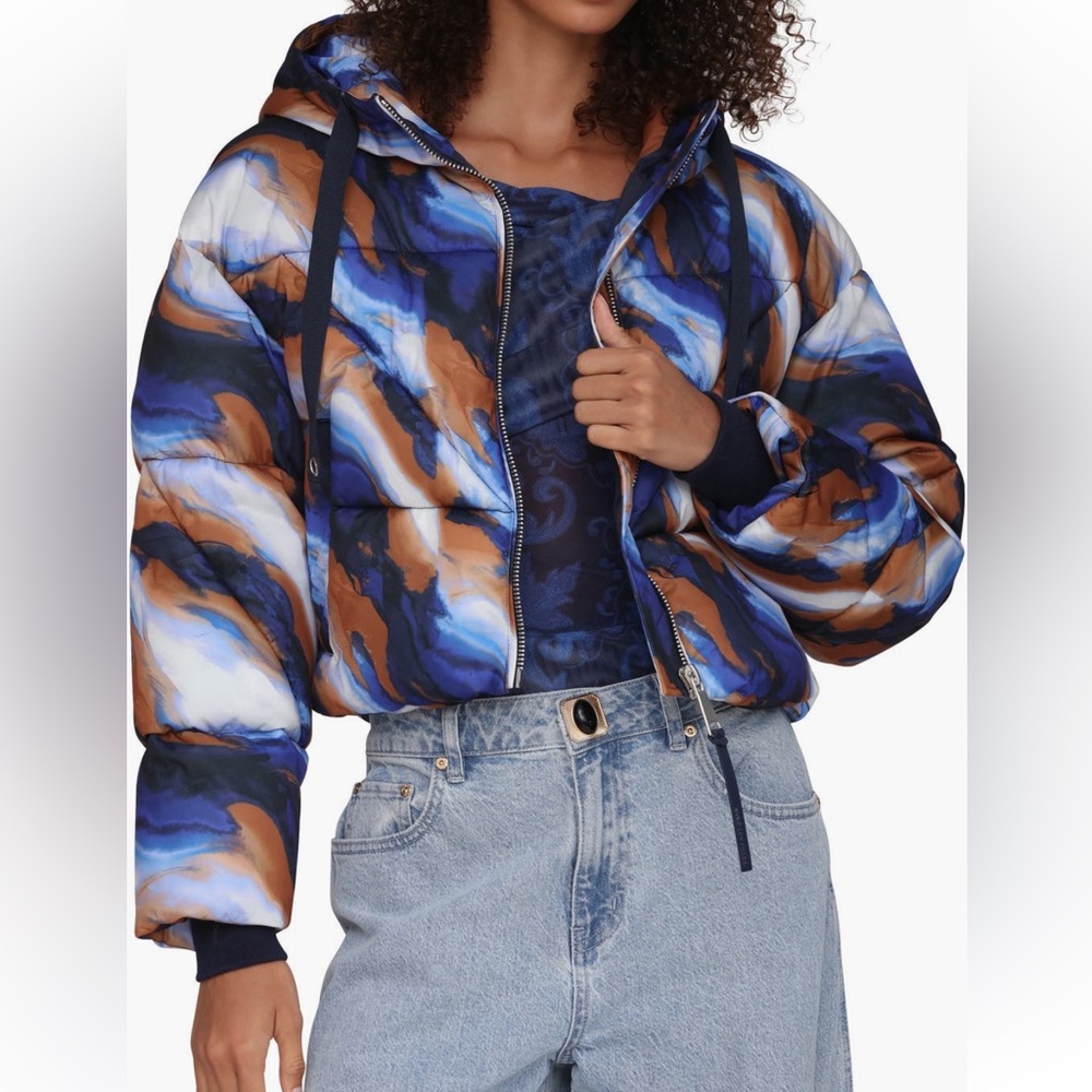 Stylish Avec Les Filles Cropped Blue and Brown Women's Jacket